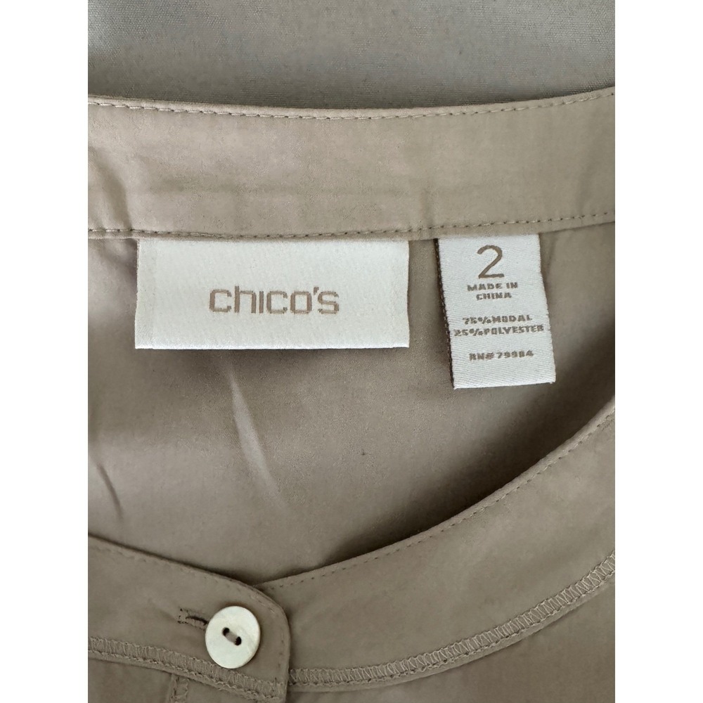 Chico's Women's Size 2 (L) Button Down Tunic Blouse Roll Tab Long Sleeve Beige - Picture 5 of 11